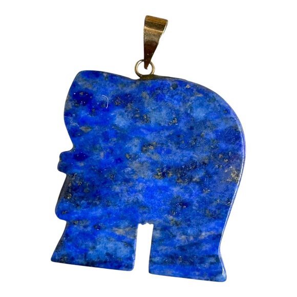 Vintage Elephant Pendant Natural Lapis Lazuli 14K Gold Ruby Eye Good Luck 1" - Picture 2 of 6